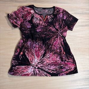 Ecko Red Black and Pink Starburst Butterfly Scrub Top